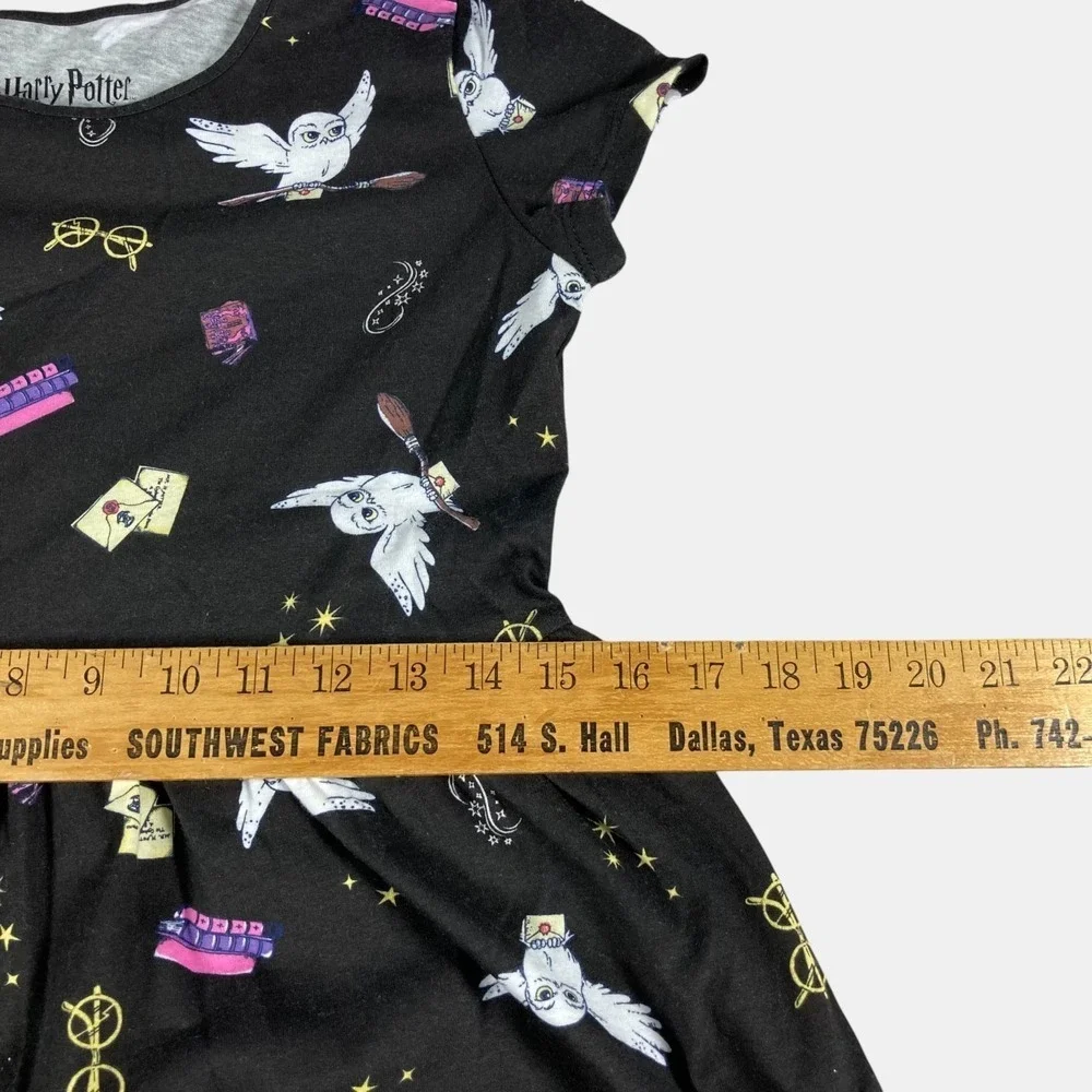 Harry Potter Kids Girls Hedwig Owl Print Dress Size 2X‎ Black Short Sleeve New